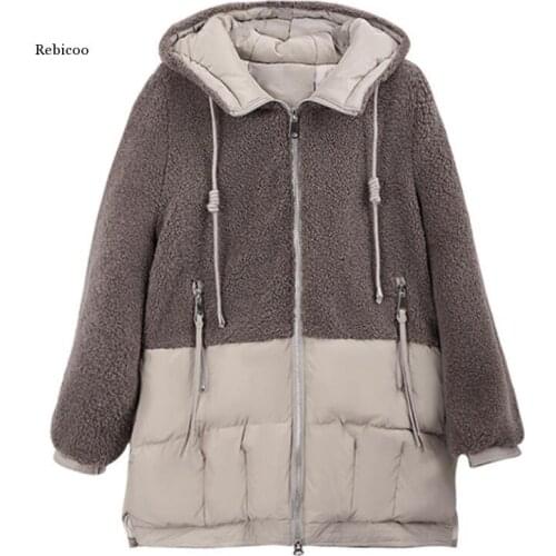 Women Fashion Thick Warm Faux Leather Padded Jacket Coat Vintage Long Sleeve Oversized Parka Female Outerwear Chic Tops