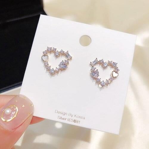 925 Sterling Silver Delicate Shiny Cubic Zircon Love Heart Stud Earrings For Women Party Bridal Jewelry Gifts Wholesale S-E1249