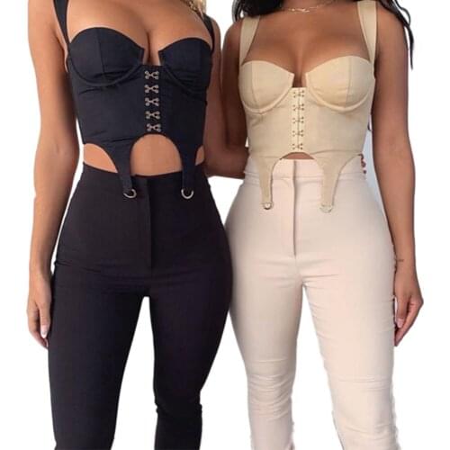 New Women Summer Camis Top Camisole Bandage Tie Tops Sleeveless Tank Tops Skinny Solid Buckles Backless Ring Ladies 2020