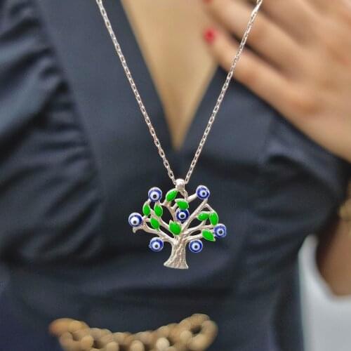 Tree Enamel Pin Zircon Stone Handmade Necklace For Women Girls Valentines Day Fashion Jewelry Elegant
