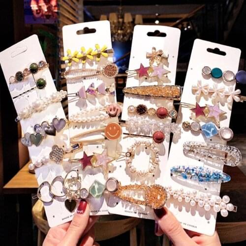 2/8/10pcs/Set Elegant Pearls Geometric Hair Clips Crystal Hairpins Sweet Hair Ornament Hairpin Barrette Headband Hair Accessorie