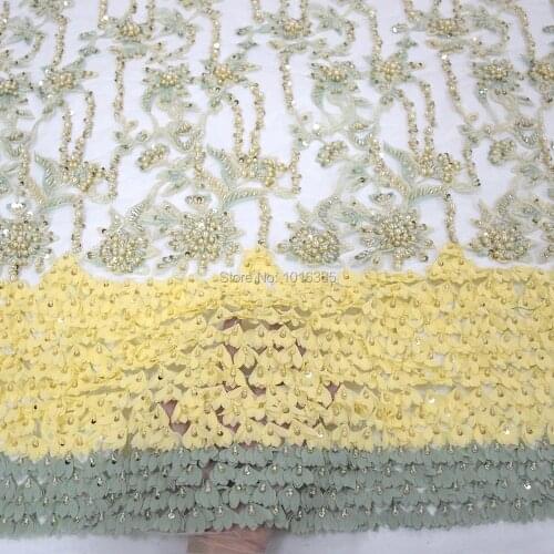 2020 High end african lace fabrics 3d flower lace with beads and pearls HY0773-1