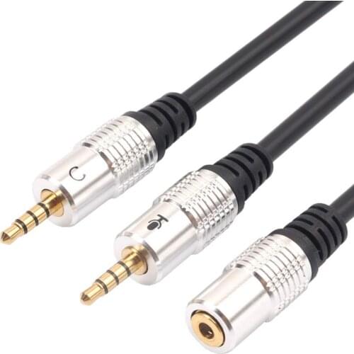 3.5mm 4-Pole Male Earphone Headset + Microphone to 3.5mm 4-Pole Female Aux Stereo Audio Splitter Cable