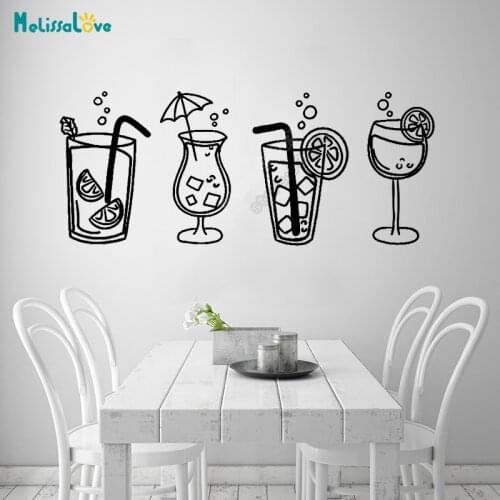 Four Cocktail Glasses Drinks For Kitchen Bar Bubble Carbonated Drinks Summer Decal Cold Soda Shop Window Vinyl Wall StickerB546