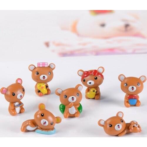 6PCS Cartoon Brown Bear Miniature Figurine Simulation Animal Model Home Decor Decoration Cake Mini Fairy Garden Ornament Toy