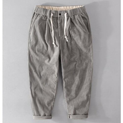 7607 Autumn Winter Corduroy Pants Casual Loose High Quality Daily Fashion Urban Retro Premium Cotton Wide-Leg Drawstring Trouser