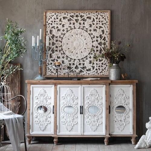 American Country Retro Living Room Porch Cabinet Distressed Carved Solid Wood Home Decoration Bed and Breakfast Locker