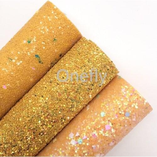 Onefly YELLOW Chunky Glitter Leather, Faux Leather Glitter Fabric Sheets For Bow DIY handbags shoes AF013