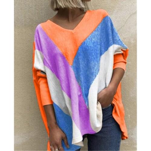 Plus Size 5xl Blouse Shirt Scpiped Ladies Elegant Casual Women Tops Pullovers 2020 Autumn Winter V-neck Tee Shirt Femme