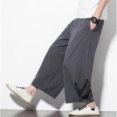 2020 Summer Man cotton Linen Pant Men brand Casual Wide-Legged Trousers Traditional Ankle Length Trouser plus size 5xl 6xl 7xl