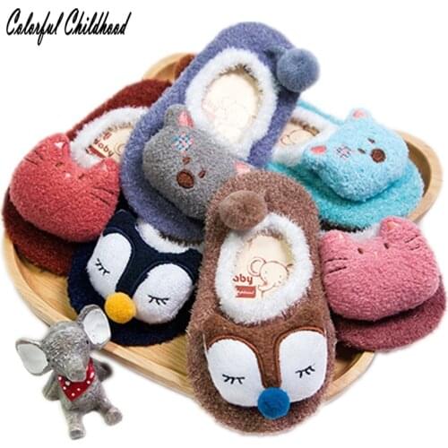 Baby Wool Short Socks Anti-slip Cute Cartoon Penguins Animals Pattern Winter Shoes Floor Socks Children Sokken Baby skarpetki