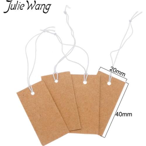 Julie Wang 1000PCS 4*2cm Hang Tag Card With String Paper Blank Jewelry Cards Cardboard Accessories Packing