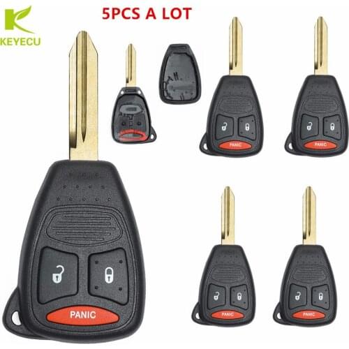 KEYECU 5PCS New Remote Key Case FOB 2+1 BUTTON for Chrysler DODGE JEEP, for MITSUBISHI Raider Replacement Shell With BIG Button