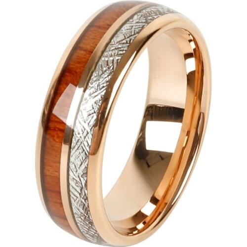 Classic meteorolite wooden tungsten carbide rings for men 8mm wedding band anniversary gift rose gold color 2020 new design