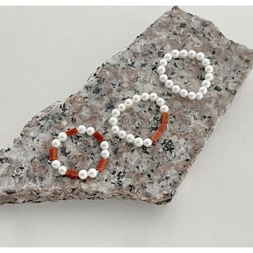 Boho Aesthatic Natural Sandstone Rings for Women Korea Fashion Imitation Pearl Rings Wholesale Nice Party Gift New Trend Jewelry