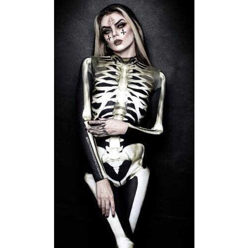 Skeleton Jumpsuit Halloween Costumes for Women Scary Cosplay Costume Bodycon Carnival Party Streetwear Sexy Woman Streetwear