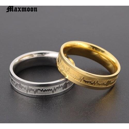 Maxmoon Fashion Jewelry Hot Selling Lifeline Pulse Heartbeat Band Ring for Women Men Simple Vintage Accessories