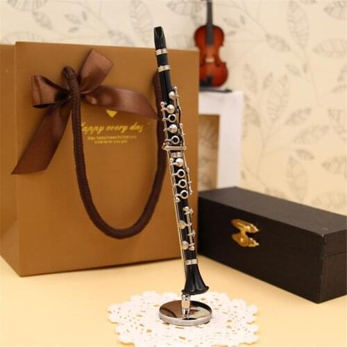 Mini Clarinet Model Musical Instrument Miniature Desk Decor Display Bass Clarinet With Black Leather Box + Bracket