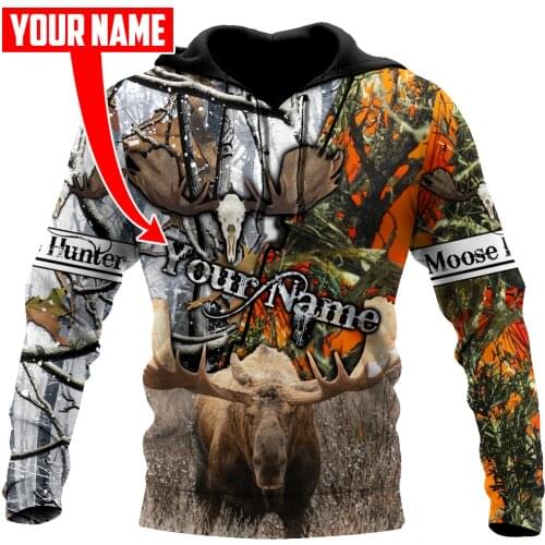 Customize name Moose Hunting 3D Printed Fashion Mens Autumn Hoodie Sweatshirt Unisex Streetwear Casual Zip Jacket Pullover KJ554