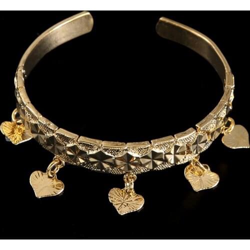 Trendy Christmas Small Bangle For Baby Kids Gold Color Charm Bracelet Heart Jewelry Child Party Gifts
