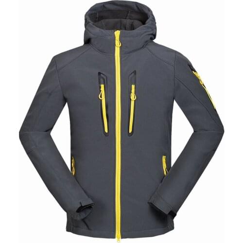 Autumn Winter Outdoor Men Camping Waterproof Soft Shell Hooded Jacket Quick Dry Fleece Thermal Climbing Coat Hiking Windbreaker