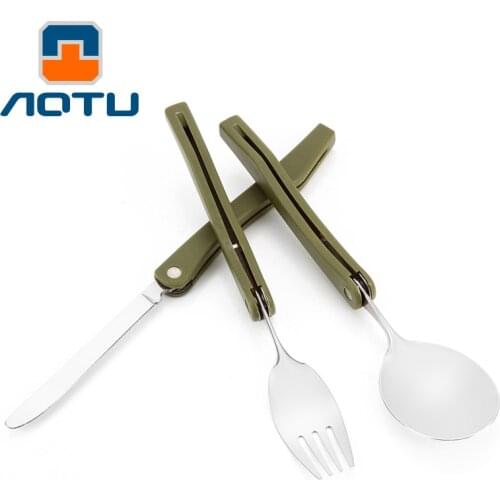 Premium stainless steel Flatware Set new portable tableware folding knife fork spoon, camping picnic utensil travel cutlery set