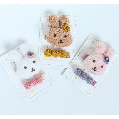 Set Cute Rabbit Flower Cartoon Plush Animal Side Hair Clips Barrettes Hair Accessories Girls Kids Women Daily Hairpins Headwear