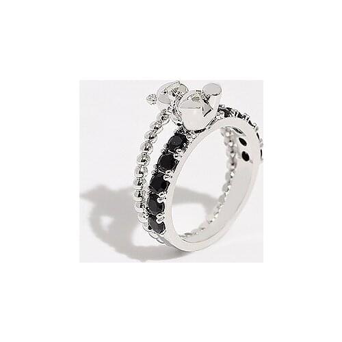 Original Metal Fengsen Cute Bear Double Chain Beads Irregular Ring