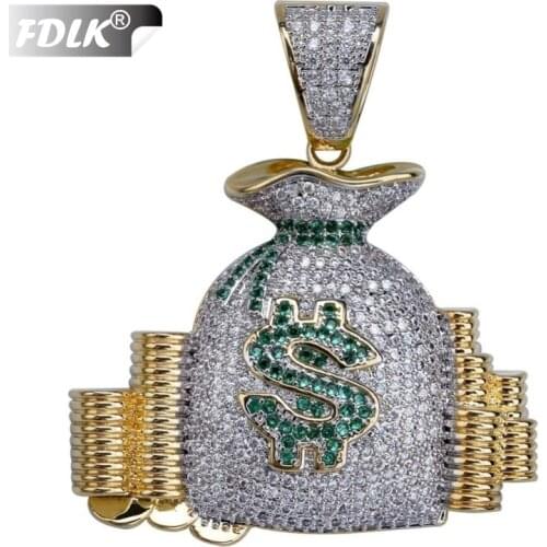 FDLK Hip Hop US Money Bag Stack Cash Coins Pendant Necklaces Gold colour Necklaces Men Charm Jewelry