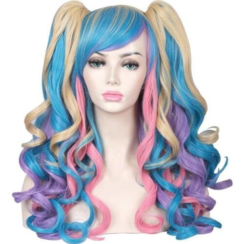 Gres Synthetic Cosplay Wigs Ponytail Heat Resistant Fiber Wig Cosplay Anime for Women Multi-color Long Wavy Hair for Party
