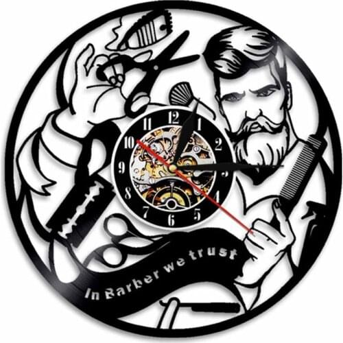 Barber Shop Hair Salon Vinyl Record Clock Styling Designer For Men Club Barberia Wall Watch Hairstylist Decor Vintage Art