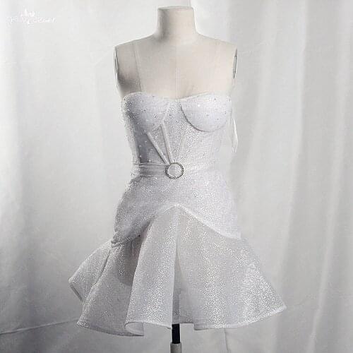 RSW1654 Real Pictures Sexy Half Transparent Wedding Bridal Bling Bling Glitters Mini Short Wedding Dress