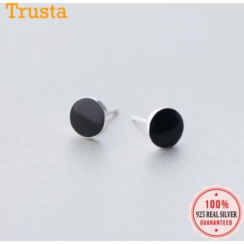Trusta 100% 925 Solid Real Sterling Silver Jewelry 4mm 6mm 8mm Black Round Stud Earrings For Women Girls Silver Jewelry DS1210
