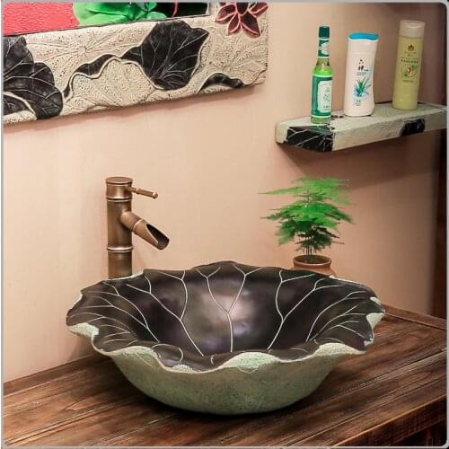 Modern Chinese classical minimalist wash basin above counter hotel bathroom balcony art washbasin lotus leaf LW01016547