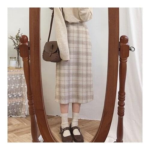 Vintage plaid Women Skirts Autumn Pencil Long Girls Skirt Female Warm Thick Skirts Winter Mujer winter women winter skirt maxi