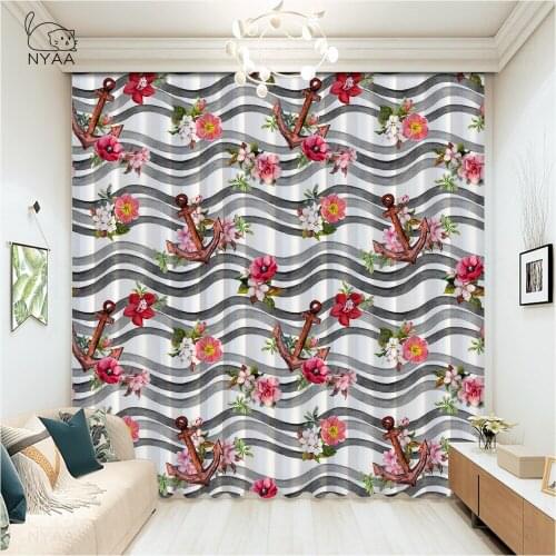 Tropical Pattern With Koi Fish Anchor Corals Room Curtain Home Beaded Curtain For Door Decorative Curtains White Micro Shading