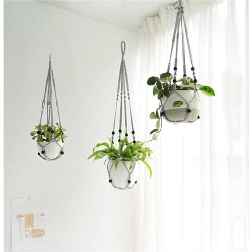 Handmade Flower Pot Net Bag Braided Home Vintage Decor Plant Hanging Basket Knotted Rope Garden Plant Hanger Pot Tray