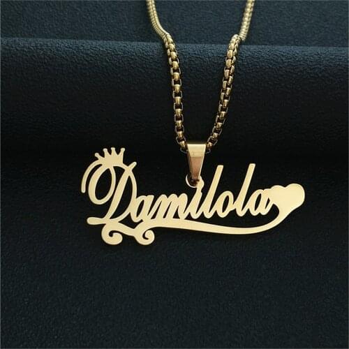 Custom Name Letters Necklace Pendant Stainless Steel Personalized Necklaces For Women Gold Crown Heart Choker Best Friend Gift