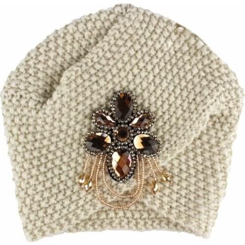 YSDNCHI Winter Warm Hats Wool Accessory Crochet Headwrap Women Jewel Floral Stretch Turban Soft Knit Female Beanie Ladies Cap