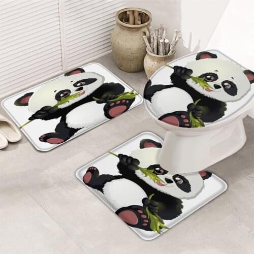 Animal Cute Panda Bamboo Bath Mat Set Anti-Slip Carpet Bathroom Cover Toilet Seat Mat Accessories for Toilet