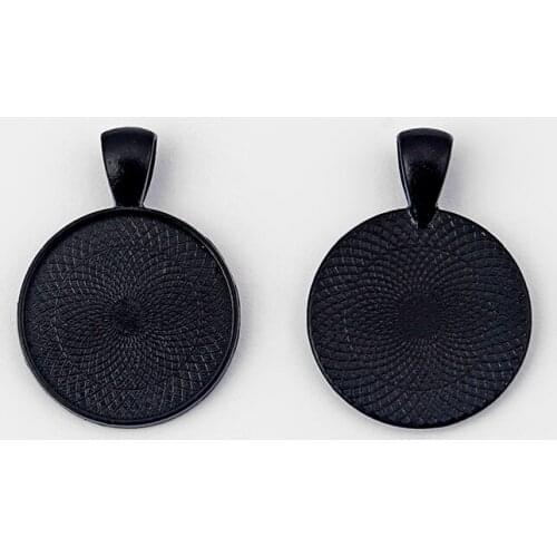 10Pcs Black 22mm Round Circle Photo Frame Pendant Trays Blank Bezel Cameo Cabochon Settting