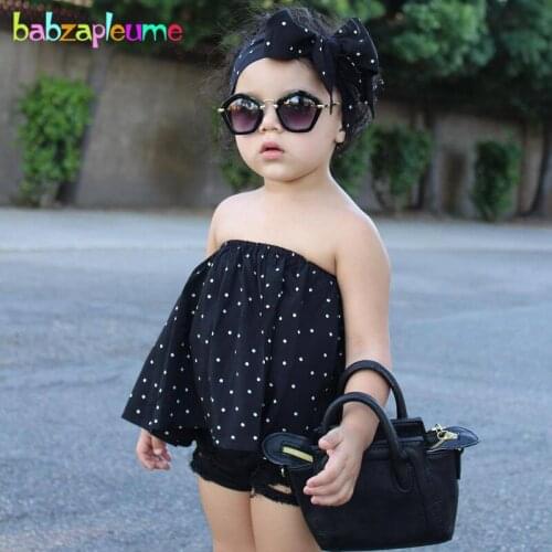 Babzapleume 2PCS/1-5Years/summer style baby girls fashion clothes suits dot t-shirt+shorts korean children clothing sets BC1274