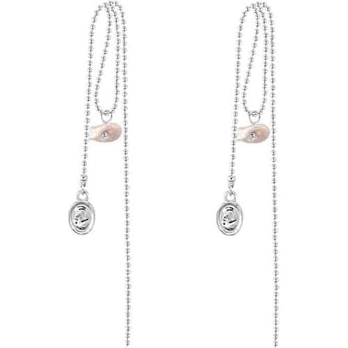 2021 Korean Fashion Jewelry Silver Chain Long Tassel Piercing Crystal Pearl Earrings Pendientes Mujer Stud Earrings For Women