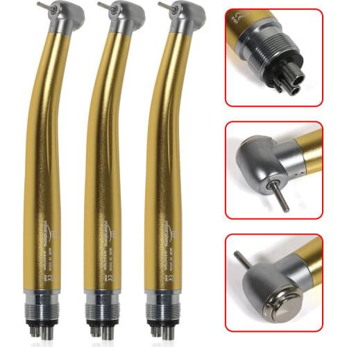 3*NSK Pana Max Style Dental High Speed Handpiece Push Button Single Water Spray Air Turbine 4 Holes FG 1.6mm Burs Gold Color