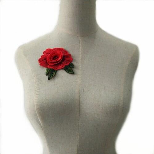 3Pcs Red Embroidery Rose Flower Sew On Patch Badge Bag Hat Jeans Dress Applique Craft Clothing Accessories CL359