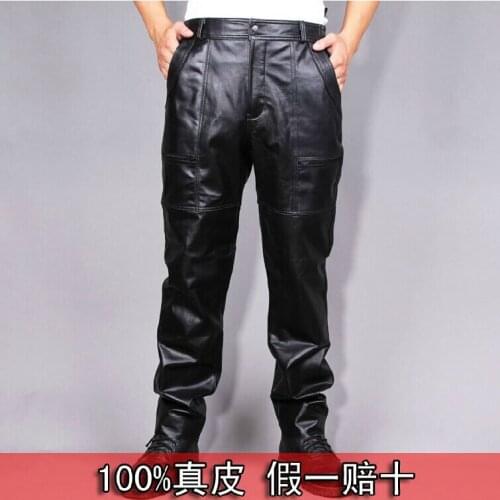 30-40 ! New Hot Pants To Keep Warm In Winter Black Mens Really Goatskin Trousers Genuine Leather Plus Size Leather Pants
