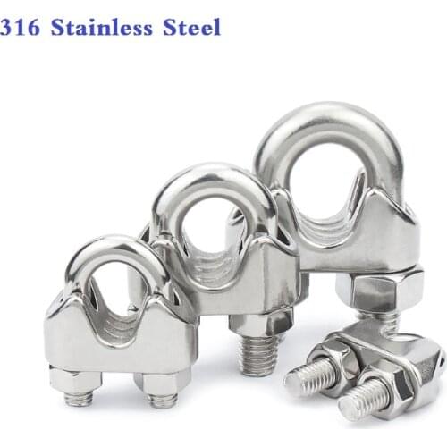 316 Stainless Steel DIN741 U Type Clamp Wire Rope Clip Cable Bolts Rigging Hardware Clamps 2/3/4/5/6/8//10/12/14/16/20/22/24MM