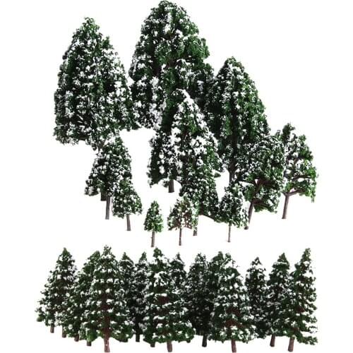 32Pcs Dark Green Painted Snow Tree Model HO OO N for Diorama Wargame Scene