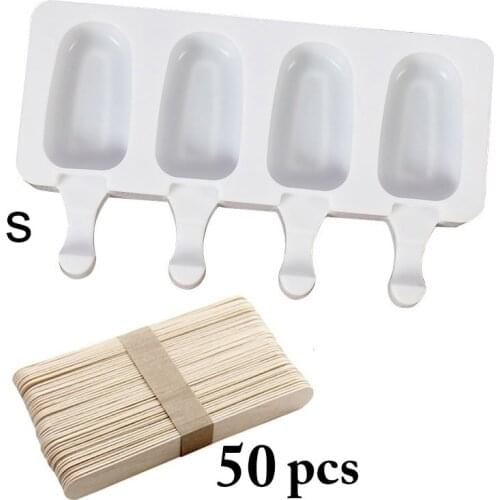 4-Cavity Popsicle Mold Silicone Ice Pop Maker With 50pcs Wood Sticks DIY Summer Ice Cream Tools Dessert Mold Kitchen Accessoties
