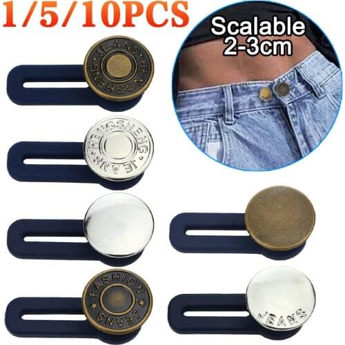5/10PCS Snap Fastener Jeans Retractable Metal Button Pant Waistband Extended Buckle Clothing Belt Adjustable Sewing Buttons